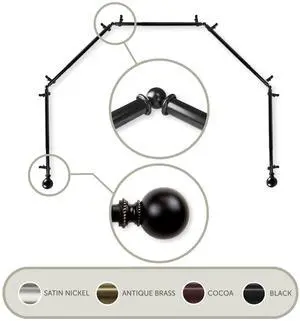 Lex 13/16 inch 5-Sided Bay Window Curtain Rod - Black