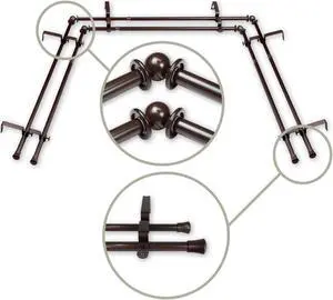 Basic 5/8 inch Double Bay Curtain Rod 20"-36", 38"-72"- Cocoa
