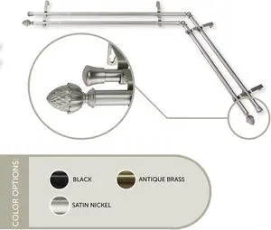 13/16 inch Cupule Corner Window Double Curtain Rod 28-48" - Satin Nickel