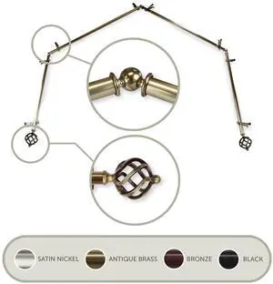 Roman 13/16 inch 4-Sided Bay Window Curtain Rod - Antique Brass