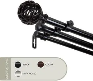 13/16 inch Ruston Triple Curtain Rod 66-120" - Black