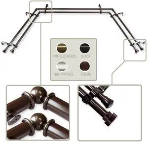 Thornhill 13/16 inch Bay Window Double Curtain Rod 20"-36", 38"-72" - Cocoa