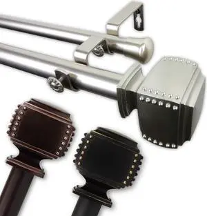 1 inch Odin Double Curtain Rod 160-240" - Satin Nickel