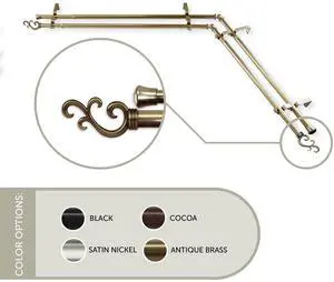 13/16 inch Mosey Corner Window Double Curtain Rod 66-120" - Antique Brass