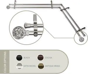 13/16 inch Ruston Corner Window Double Curtain Rod 120-170" - Satin Nickel