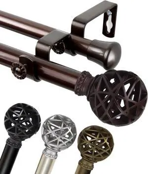 13/16 inch Ruston Double Curtain Rod 120-170" - Black