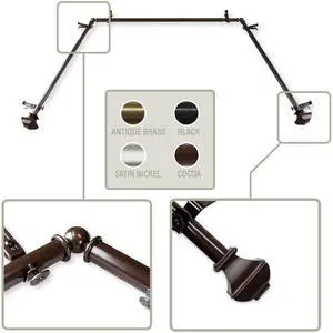 Maryland 13/16 inch Bay Window Curtain Rod 20"-36", 38"-72" - Cocoa