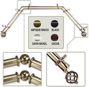 Roman 13/16 inch Bay Window Double Curtain Rod 20"-36", 38"-72" - Antique Brass