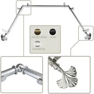 Maidenhair 13/16 inch Bay Window Curtain Rod 20-36", 38-72" - Satin Nickel
