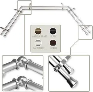 Basic 13/16 inch Double Bay Curtain Rod 20"-36", 38"-72" - Satin Nickel