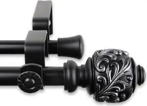 Ivana Double Curtain Rod 5/8 inch 84-120 Inch - Black