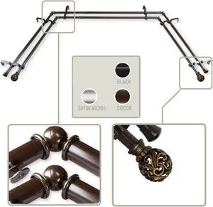 Cilla 13/16 inch Bay Window Double Curtain Rod 20"-36", 38"-72" - Cocoa