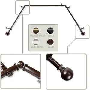 Lex 13/16 inch Bay Window Curtain Rod 20"-36", 38"-72" - Cocoa