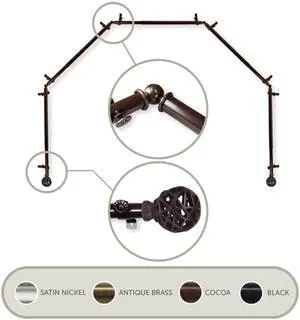 Ruston 13/16 inch 5-Sided Bay Window Curtain Rod 28-48" - Cocoa