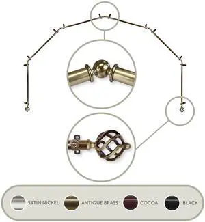 Roman 13/16 inch 6-Sided Bay Window Curtain Rod - Antique Brass