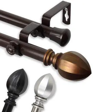 13/16 inch Baronet Double Curtain Rod 66-120" - Satin Nickel
