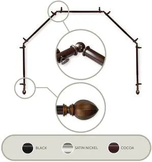 Baronet 13/16 inch 5-Sided Bay Window Curtain Rod 28-48" - Cocoa