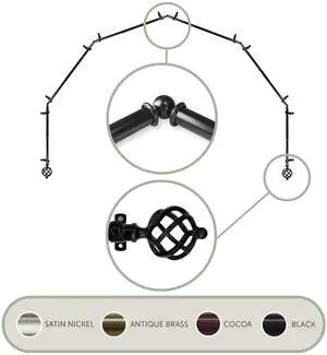 Roman 13/16 inch 6-Sided Bay Window Curtain Rod - Black