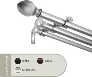 13/16 inch Baronet Triple Curtain Rod 28-48" - Satin Nickel