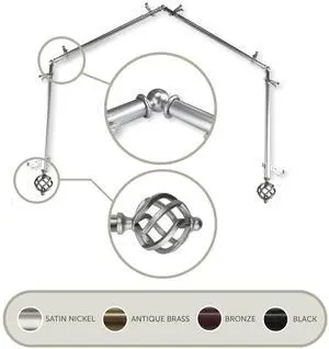 Roman 13/16 inch 4-Sided Bay Window Curtain Rod - Satin Nickel