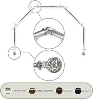 Ruston 13/16 inch 5-Sided Bay Window Curtain Rod 28-48" - Satin Nickel
