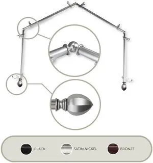 Baronet 13/16 inch 4-Sided Bay Window Curtain Rod 28-48" - Satin Nickel