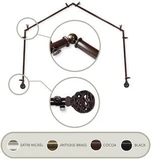 Ruston 13/16 inch 4-Sided Bay Window Curtain Rod 28-48" - Cocoa