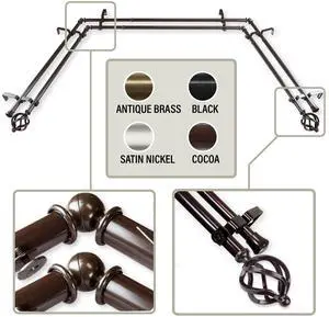 Roman 13/16 inch Bay Window Double Curtain Rod 20"-36", 38"-72" - Cocoa