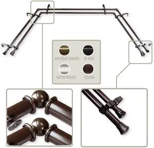 Basic 13/16 inch Double Bay Curtain Rod 20"-36", 38"-72" - Cocoa