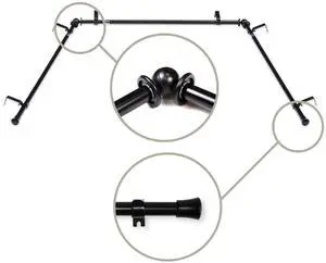 Basic 5/8 inch Bay Curtain Rod 20"-36", 38"-72" - Black