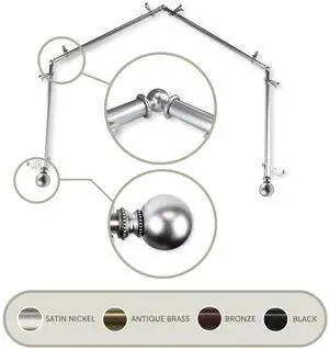 Lex 13/16 inch 4-Sided Bay Window Curtain Rod - Satin Nickel