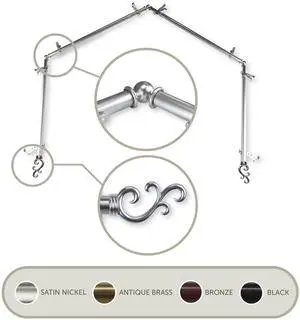 Mosey 13/16 inch 4-Sided Bay Window Curtain Rod 28-48" - Satin Nickel