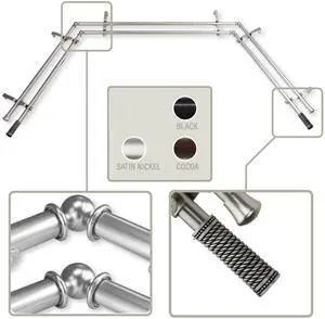 Weaver 13/16 inch Bay Window Double Curtain Rod 20-36", 38-72" - Satin Nickel