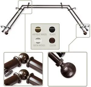 Lynn 13/16 inch Bay Window Double Curtain Rod 20"-36", 38"-72" - Cocoa