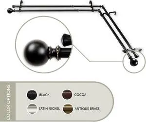 Lex Double Corner Window Curtain Rod 13/16 inch 120-170" - Black