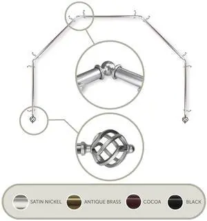 Roman 13/16 inch 5-Sided Bay Window Curtain Rod - Satin Nickel