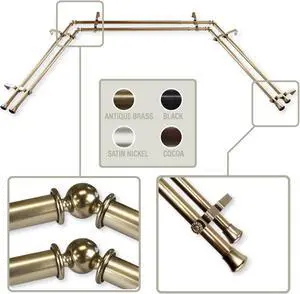 Basic 13/16 inch Double Bay Curtain Rod 20"-36", 38"-72" - Antique Brass