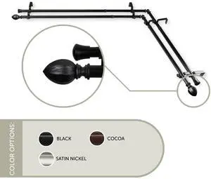 13/16 inch Baronet Corner Window Double Curtain Rod 48-84" - Black