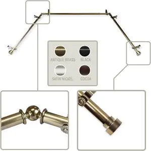 Thornhill 13/16 inch Bay Window Curtain Rod 20"-36", 38"-72" - Antique Brass