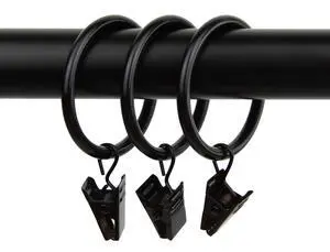 Decorative 1-3/8 inch Ring with Clip (Set of 10) - Black