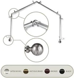 Lynn 13/16 inch 4-Sided Bay Window Curtain Rod - Satin Nickel
