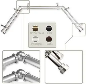 Thornhill 13/16 inch Bay Window Double Curtain Rod 20"-36", 38"-72" - Satin Nickel