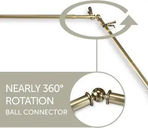 Basic 13/16 inch Bay Window Curtain Rod 20"-36", 38"-72" - Antique Brass