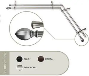 13/16 inch Baronet Corner Window Double Curtain Rod 66-120" - Satin Nickel