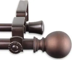 Mona Double Curtain Rod 5/8 inch 28-48 Inch - Cocoa