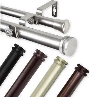 1 inch Knop Double Curtain Rod 120-170" - Satin Nickel