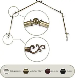 Mosey 13/16 inch 4-Sided Bay Window Curtain Rod 28-48" - Antique Brass