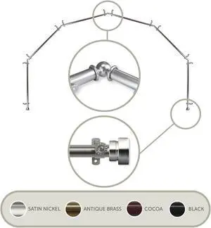 Thornhill 13/16 inch 6-Sided Bay Window Curtain Rod - Satin Nickel
