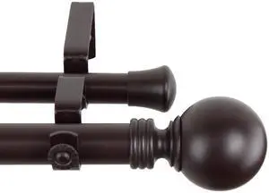Round Double Curtain Rod 1 inch 28-48 inch - Mahogany