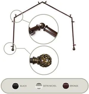 Cilla 13/16 inch 4-Sided Bay Window Curtain Rod - Cocoa
